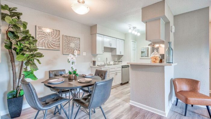 the kitchen and dining area of a condo at The Del Sol