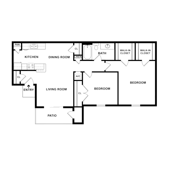 the floor plan for a two bedroom apartment at The Del Sol