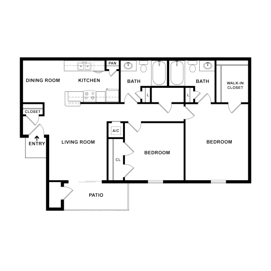 the floor plan for a two bedroom apartment at The Del Sol